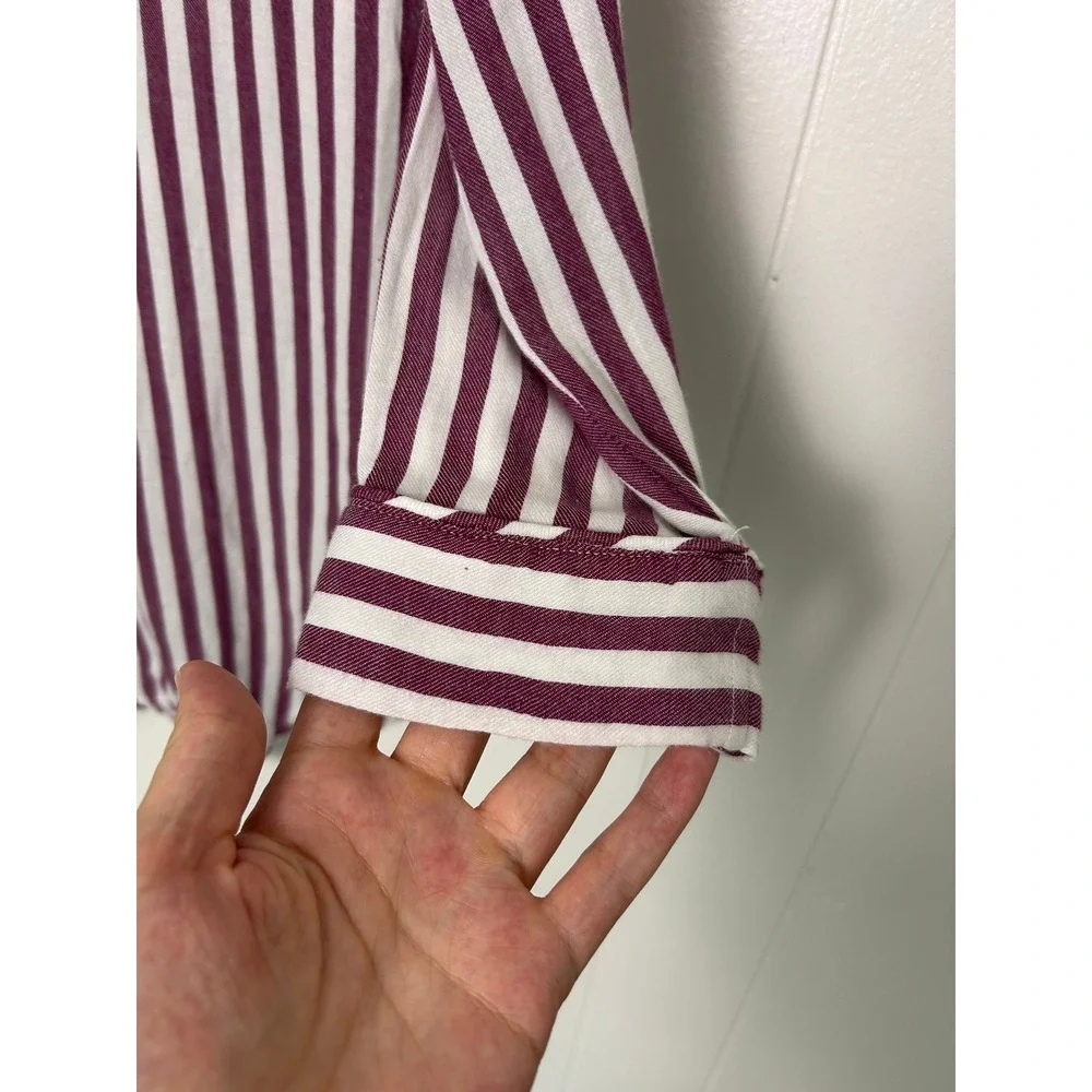 Rails Sleep Shirt Women XS White Raspberry Striped Button Up Long Sleeve PJ